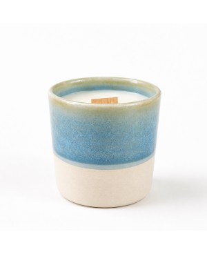 Bougie parfumée, pot en céramique émaillée bleu
